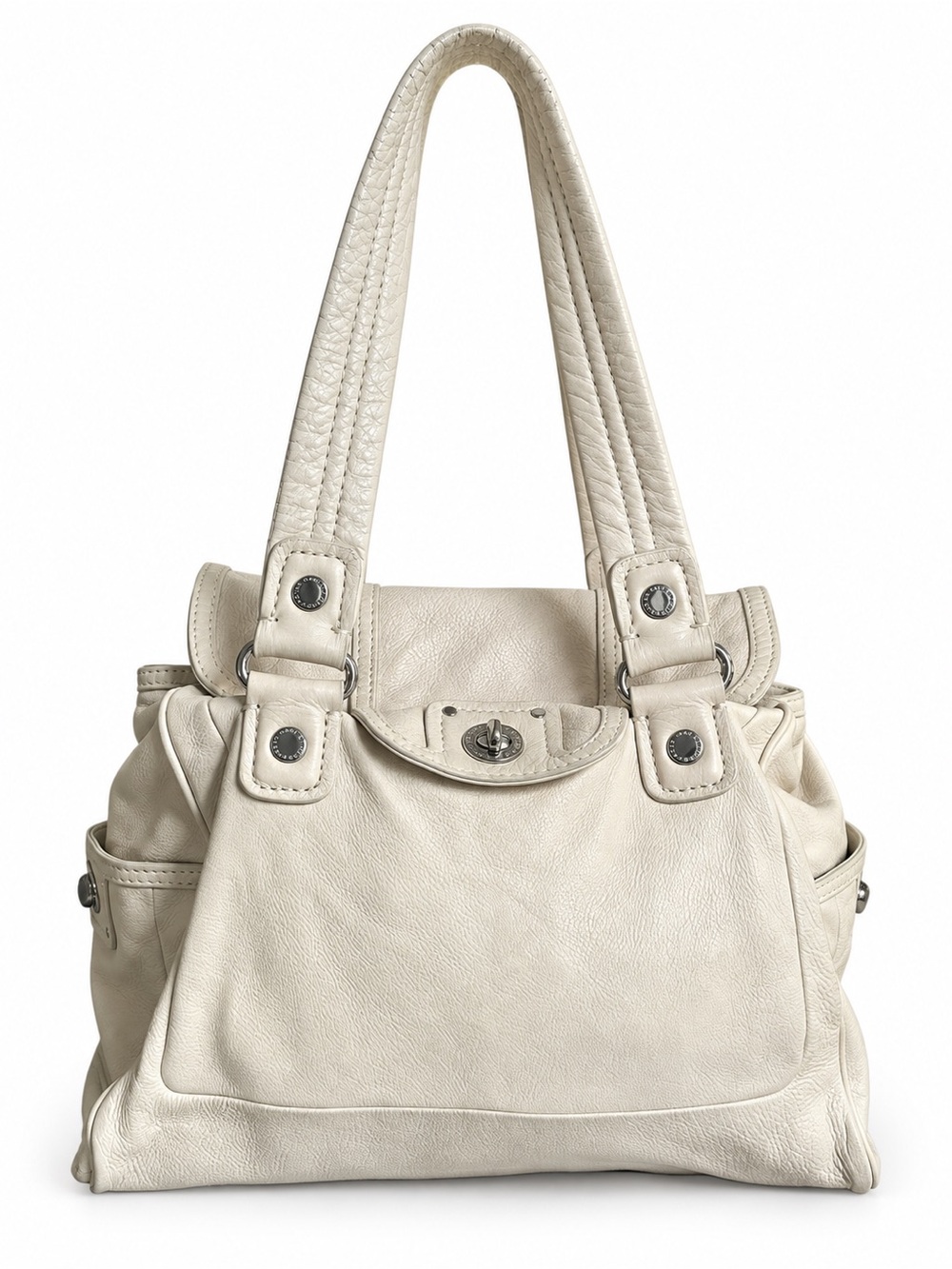 Marc by Marc Jacobs Totally Turnlock Teri Cream Leather Shoulder Tote Y2K